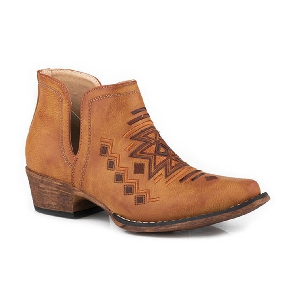 Roper Brown Ankle Booties with Embroidere